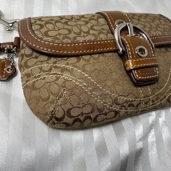 Coach Monogram Leather & Canvas Flap Wristlet - Picture 2 of 10
